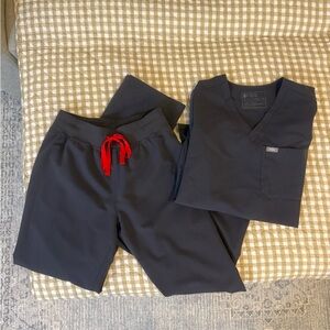 Figs Livingston/Catarina Scuba Set - Gray with Pink Drawstring